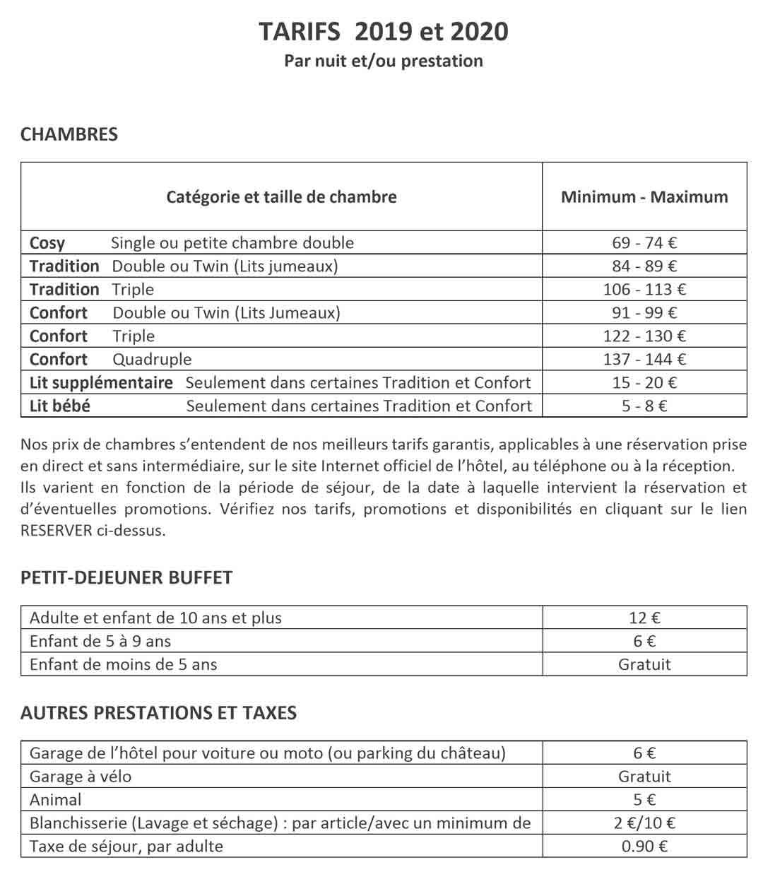 Hotel de Biencourt Tarifs 2019 2020 site FR