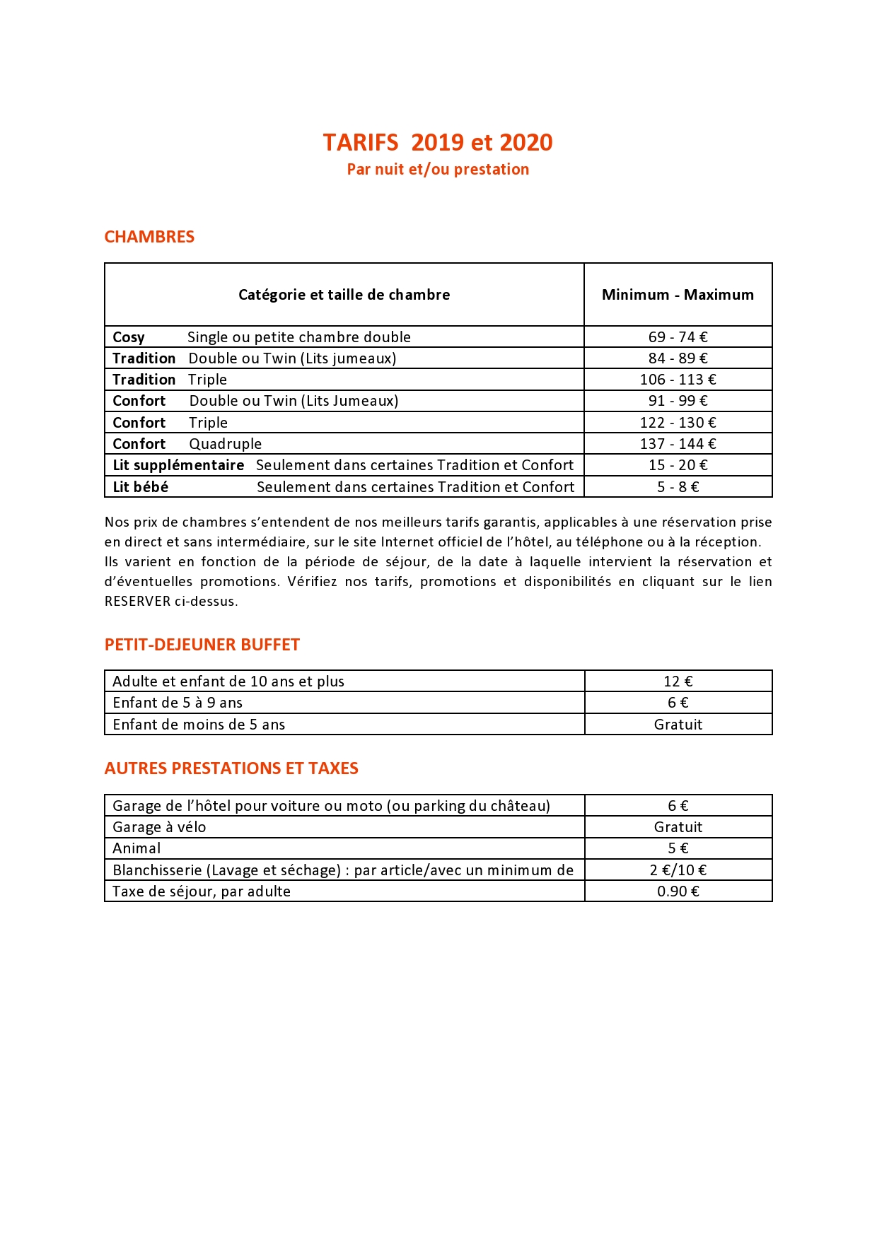 tarifs hotel de biencourt 2019 2020 FR